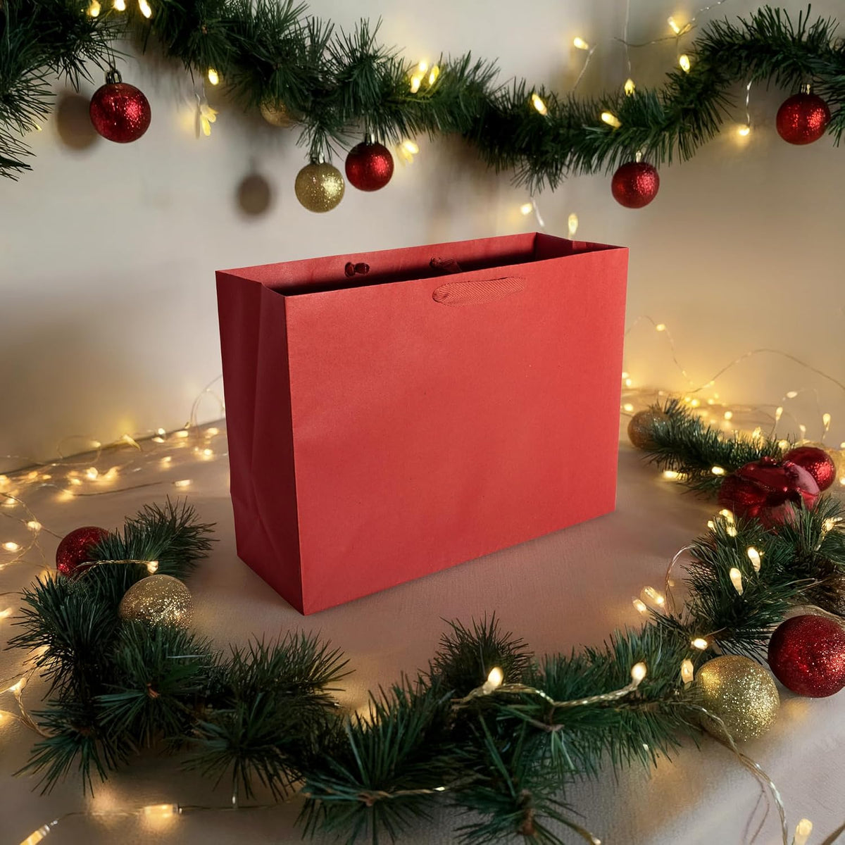 Large Red Gift Bags with Handles, 16x6x12 in, 50 Pack
