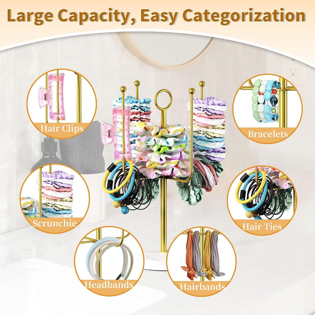 Scrunchie Holder for Desktop, Claw Clip Organizer, Hair Tie Organizer, Gold | Wall Mounted Headband Holder for Women