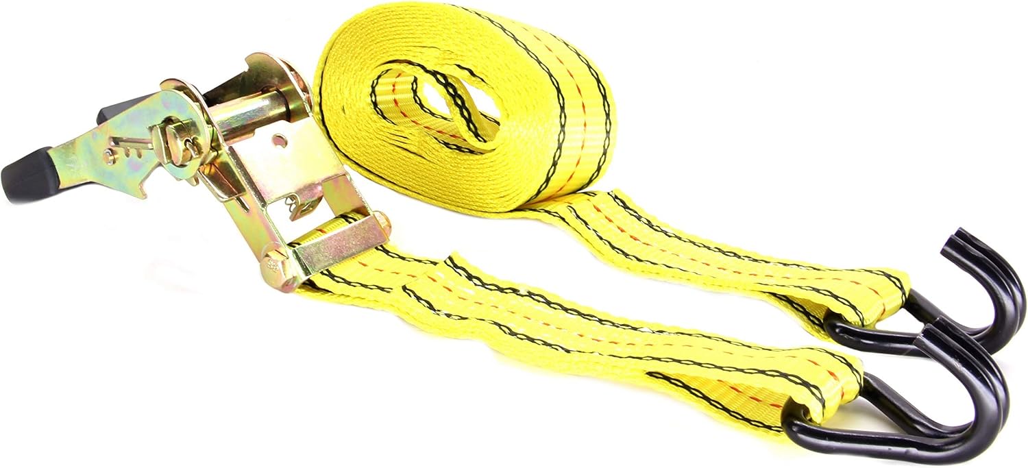 (R) 4PC 1-1/2" x 15 ft Heavy Duty Ratchet Cargo Tie Down Straps 3000lbs Dual J-Hooks (Yellow)