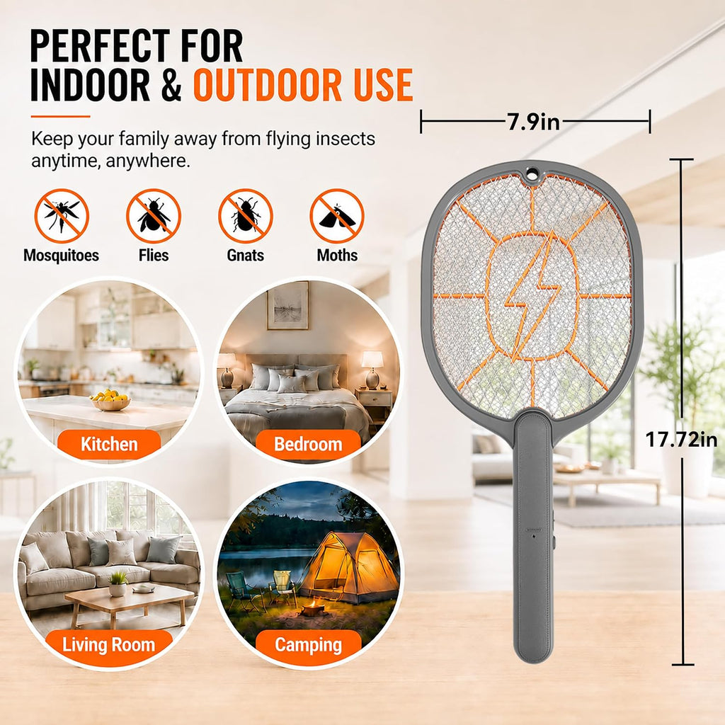 2-Pack Electric Fly Swatter – Battery Powered Mosquito & Bug Zapper Racket with Safe Mesh & Wall-Mount Design for