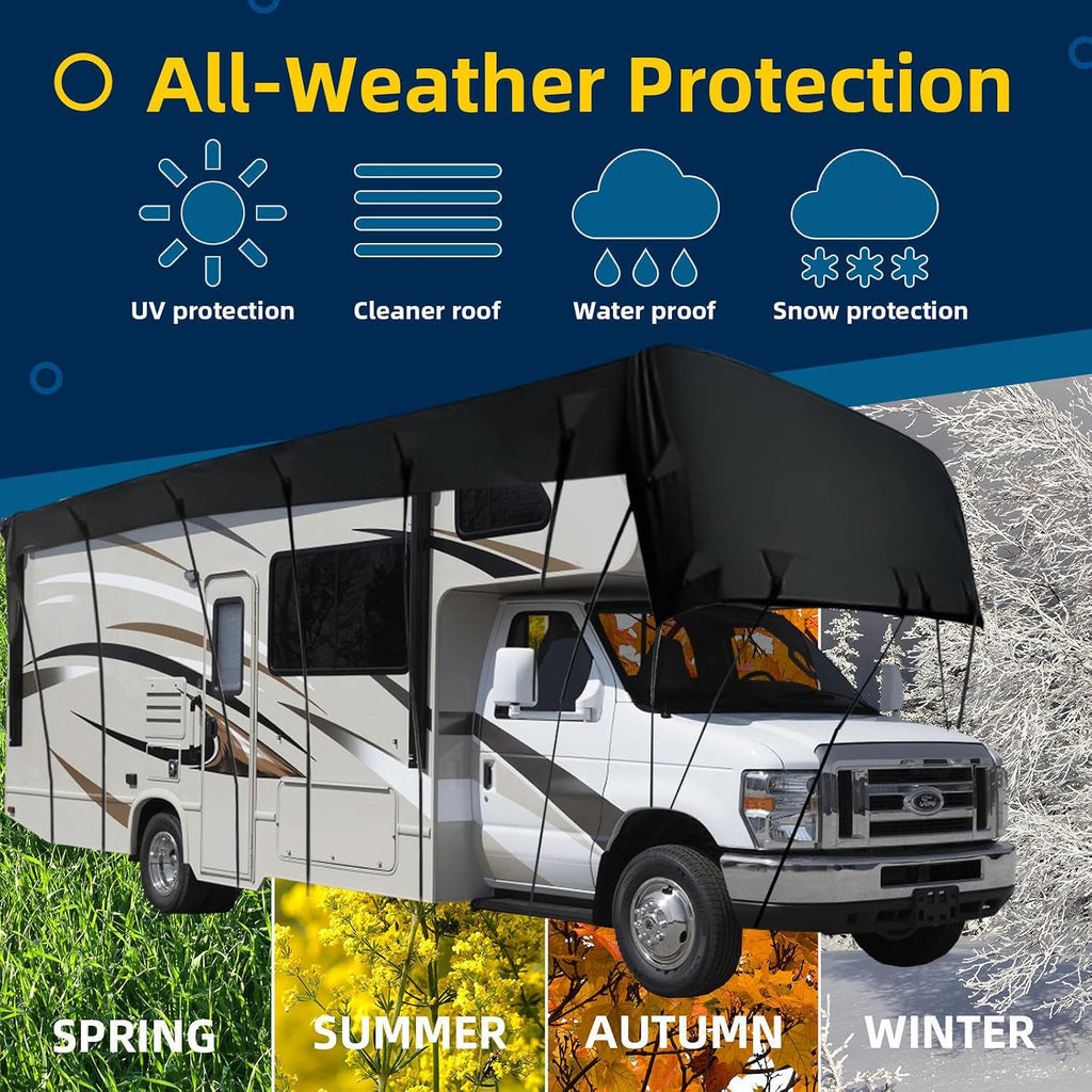 Camper Cover Waterproof 300D Durable Oxford Travel Trailer Cover Wind, Rain and Snow Proof rv Cover Snow Class C Rv