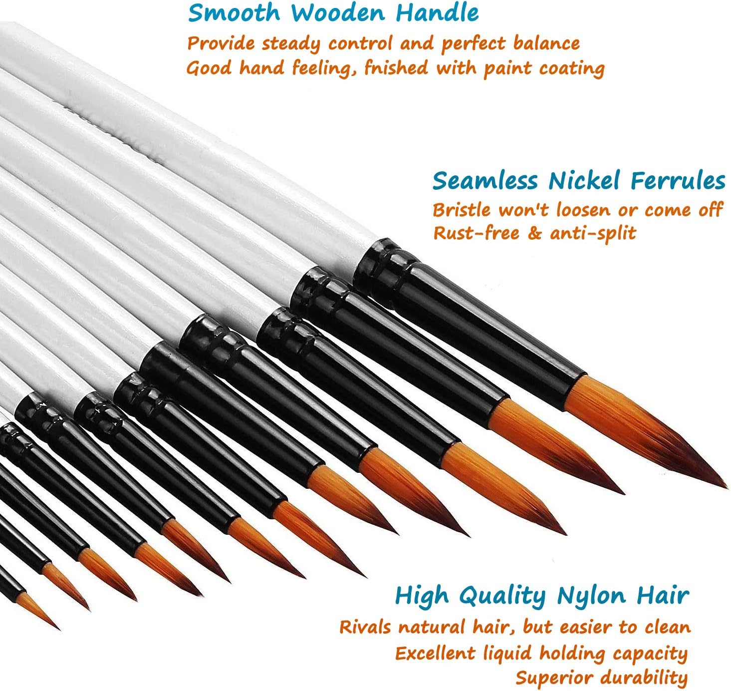 Acrylic Paint Brushes Set, 12pcs Professional Round-Pointed Tip Artist Paintbrushes for Acrylic Watercolor Oil