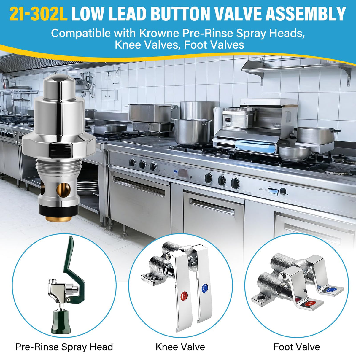 21-302L Low Lead Button Valve Assembly Compatible with all Krowne