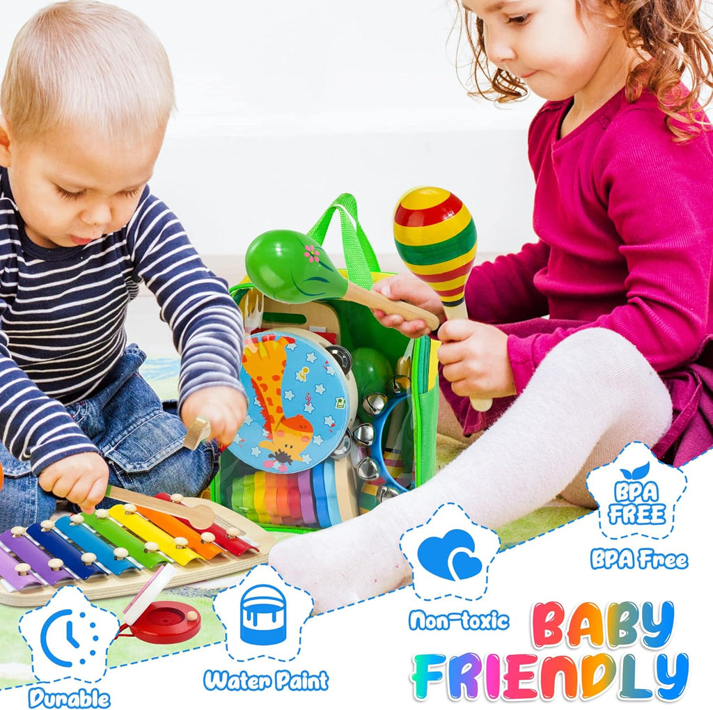 Kids Musical Instruments, Montessori Wooden Musical Toys for Toddlers | 12 PCS Educational Baby Musical Toys