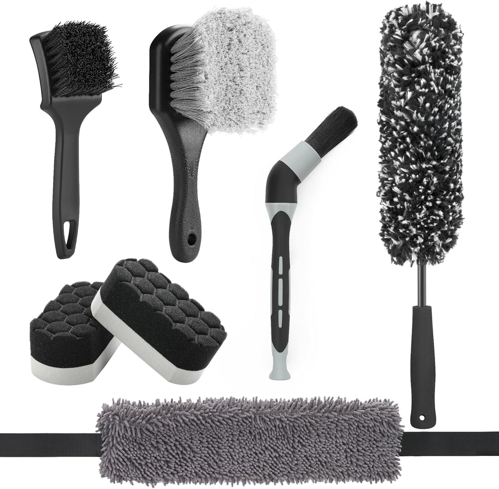 7PCS Wheel Tire Brush Kit for Car Detailing Cleaning | Tire Brush, Soft Rim Brush, Bendable Wheel Cleaner Brush for