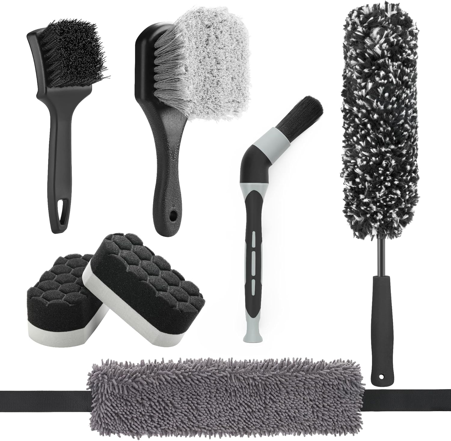 7PCS Wheel Tire Brush Kit for Car Detailing Cleaning | Tire Brush, Soft Rim Brush, Bendable Wheel Cleaner Brush for