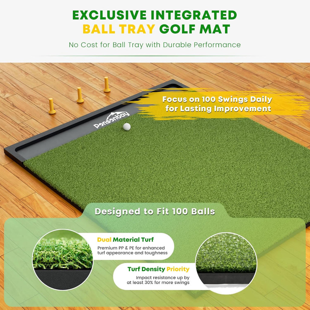 Integrated Golf Hitting Mat with Ball Tray, Thickening Golf Mats Practice Outdoor & Indoor Artificial Turf Matt with