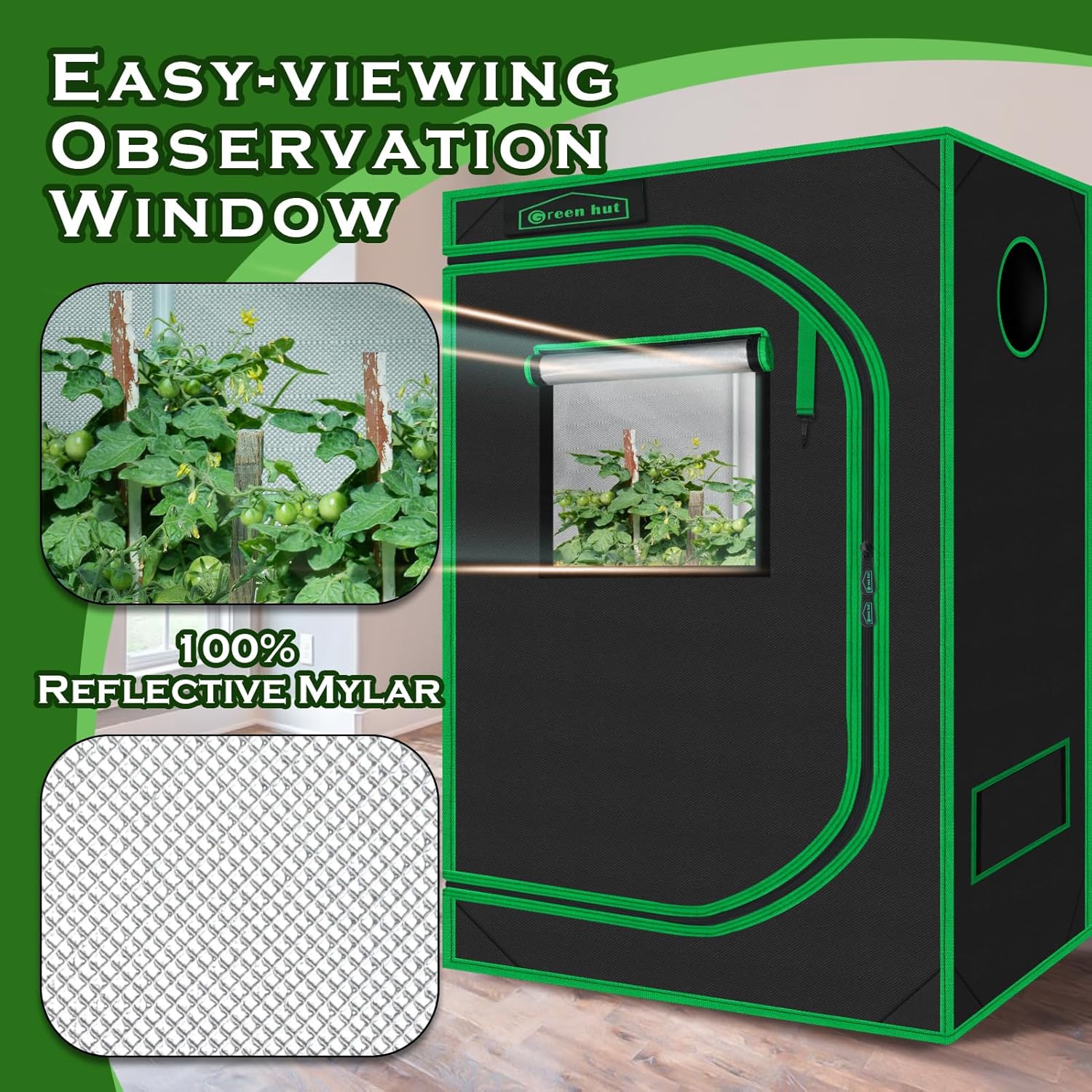 4x2 Grow Tent 48"x24"x60" 600D Mylar Hydroponic Growing Tent | Observation Window, Removable Floor Tray, 100%