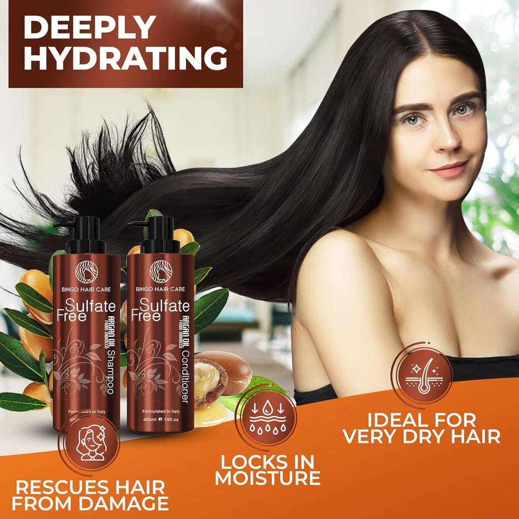 Moroccan Argan Oil Shampoo and Conditioner Set - Sulfate Free, Anti Frizz Hydrating Care for Women - Deep