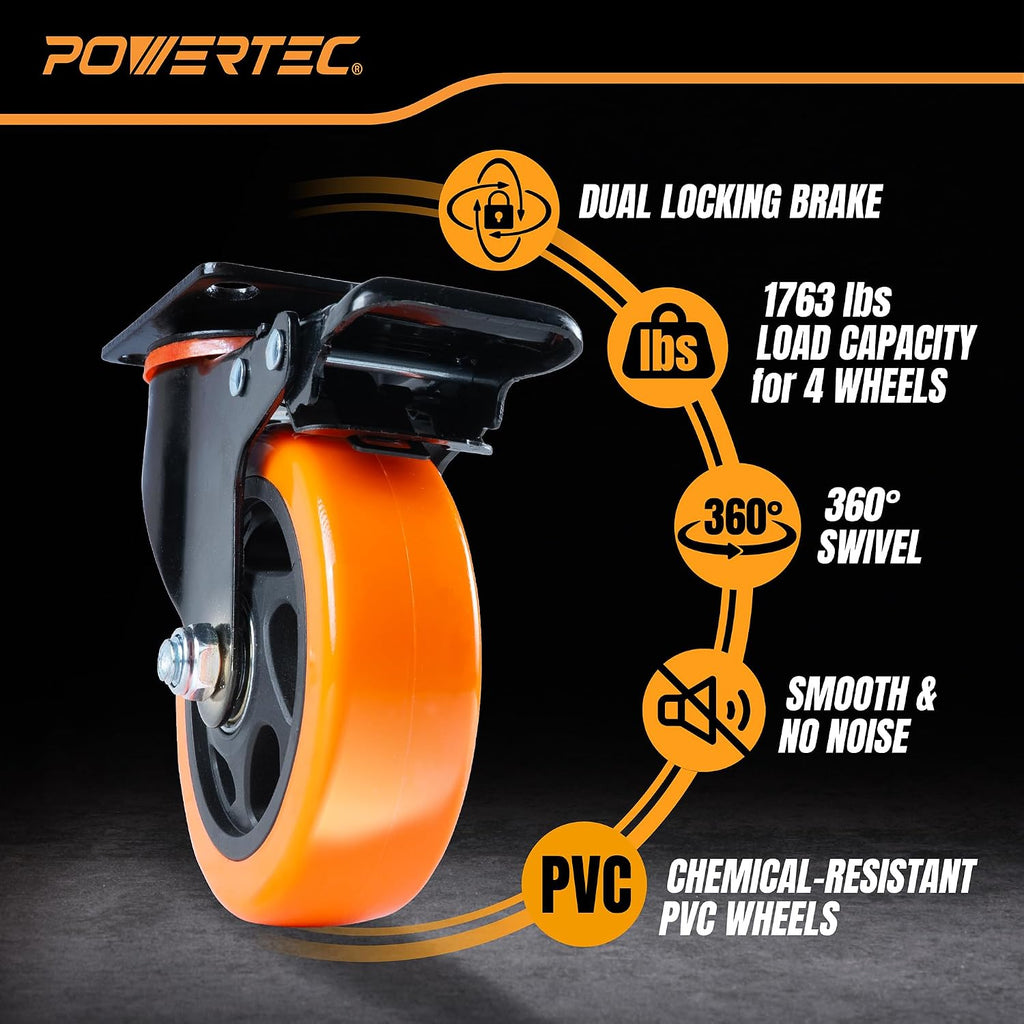 4" Swivel Caster Wheels Set of 4 with Dual Locking Brake, Heavy Duty Plate Casters, 1763 lbs Static Load, Includes 2