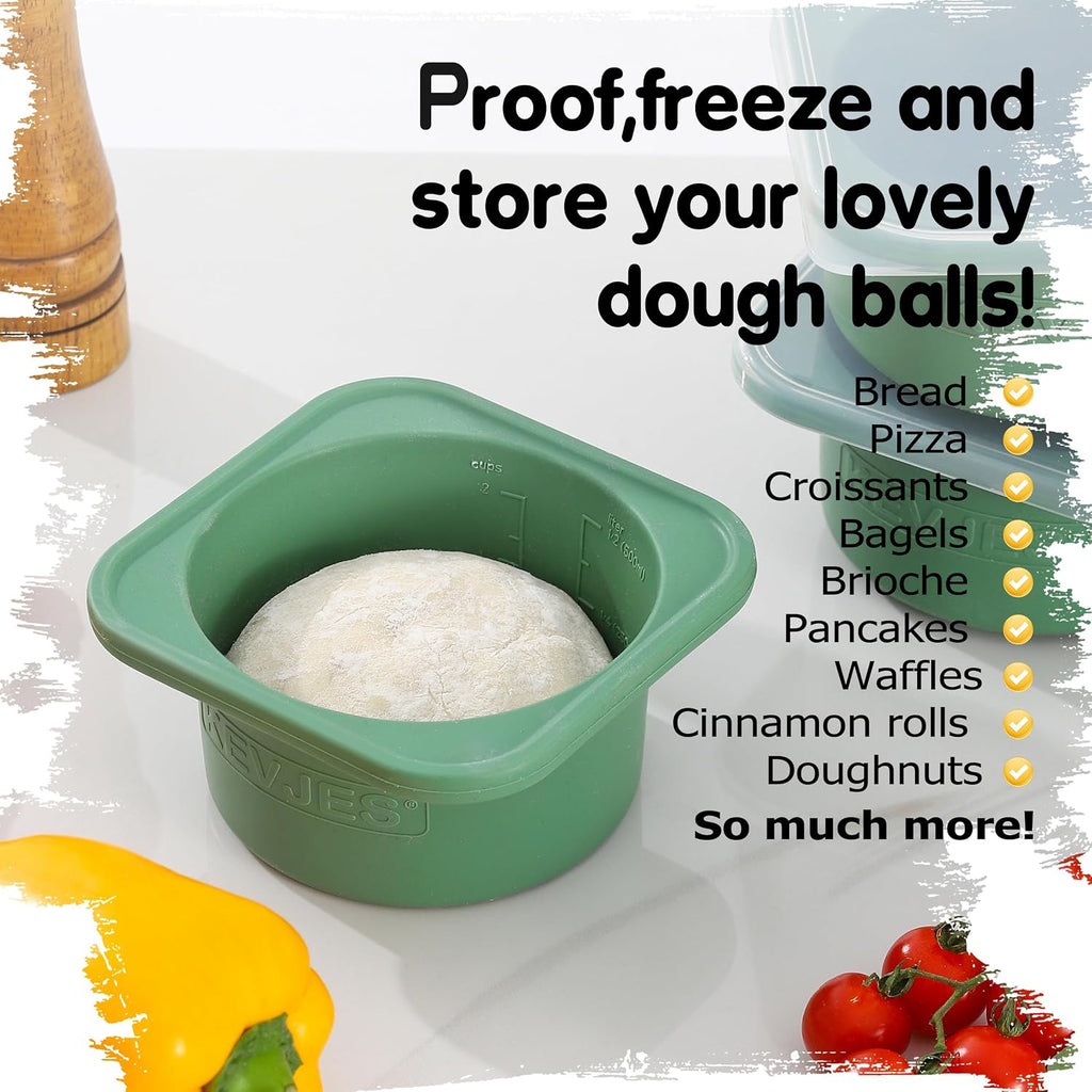 PLUS 1000ml Pizza Dough Proofing Containers for DIY family Artisan Pizza, Food Grade Silicone Stackable Boxes with
