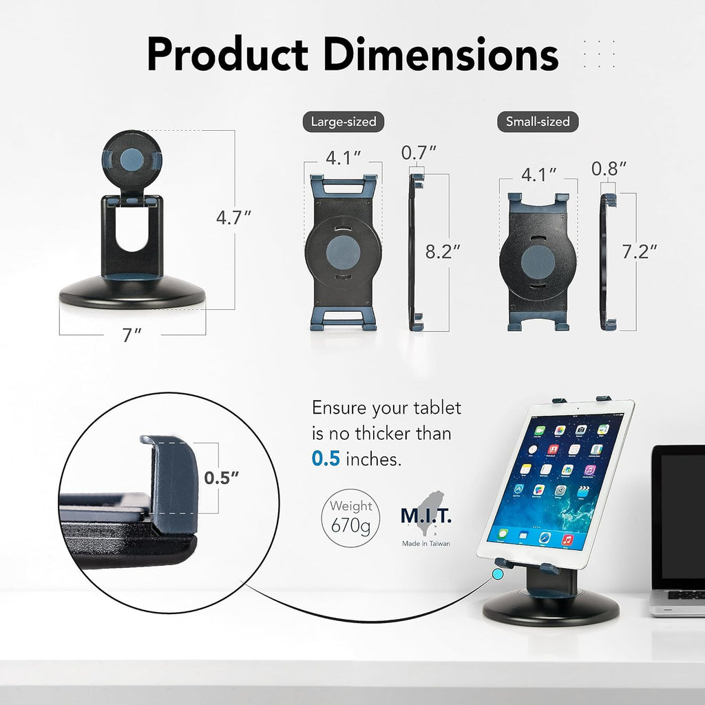 Tablet Kiosk Stand, 360° Rotating Commercial Tablet Stand, Retail Kiosk, 6"-13" (Screens) Adapter Universal Holder