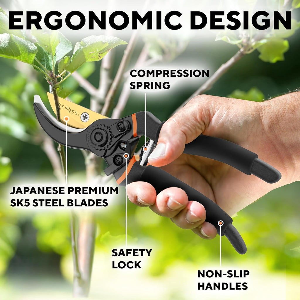 Premium Bypass Pruning Shears for your Garden - Heavy-Duty, Ultra Sharp Pruners w/Soft Cushion Grip Handle Made with