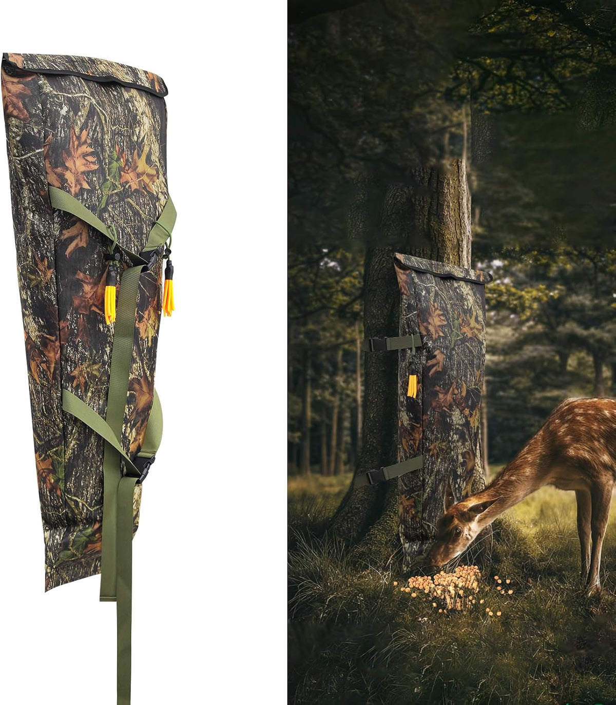 Camo Deer Feeder - 100 lb Tree Hugger Gravity Feeder, Waterproof Portable Corn Feeder Bag with Adjustable Straps for