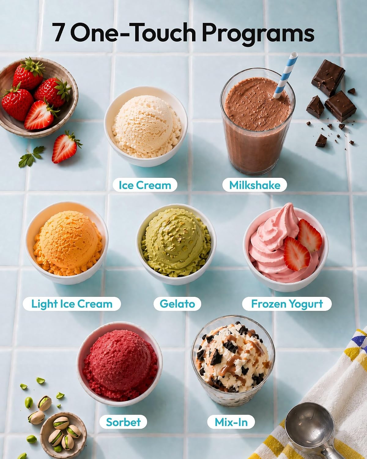 7-in-1 Ice Cream Maker, 2 Pints for Gelato, Sorbet & Milkshakes