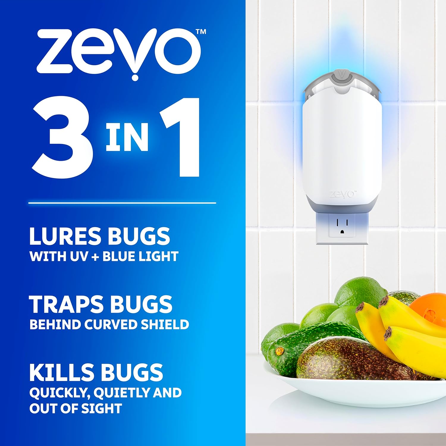 Flying Insect Trap for Fruit Flies & Gnats, 1 Plug-in Base & 1 Refills | Catches Fruit Flies & Gnats Near Fruit Bowls