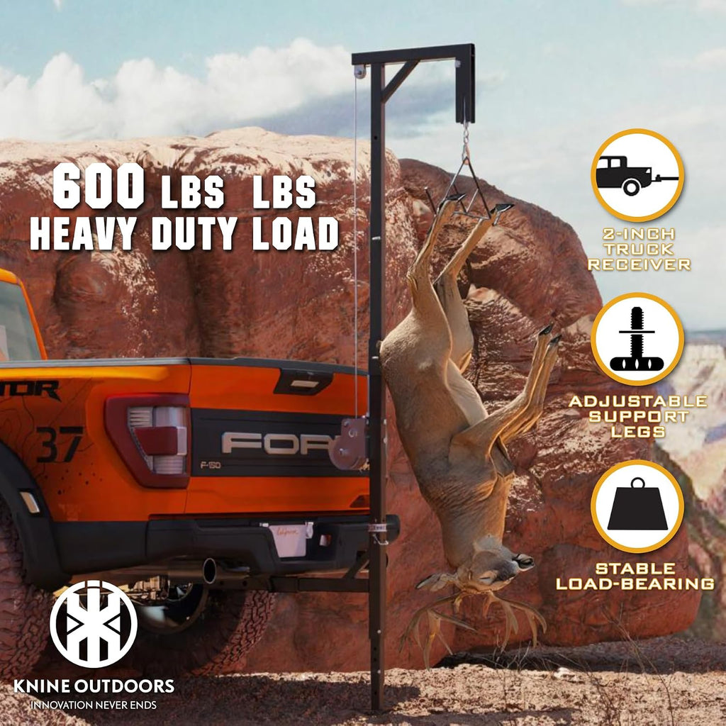 Deer Hoist for Truck Hitch, 600lbs Capacity Deer Hanger with Winch Gambrel | Deer Cart, Portable Game Hoist