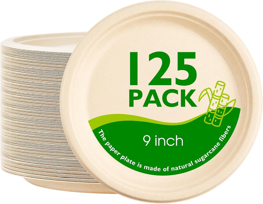 9 Inch Compostable Paper Plates 125 Pack