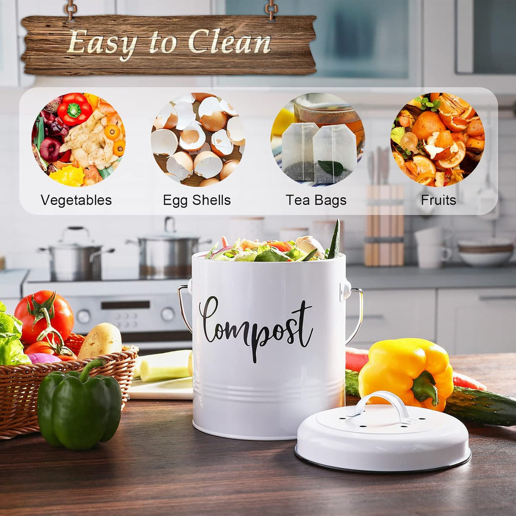 Compost Bin Kitchen, 1.3 Gallon Farmhouse Kitchen Compost Bin Countertop, Indoor Countertop Compost Bucket with Lid