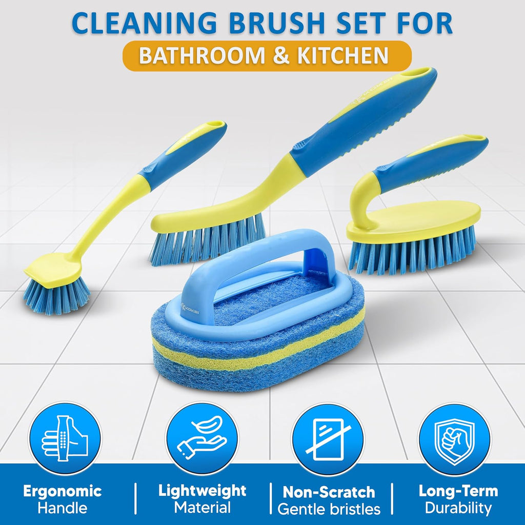 Scrub Brush Set for Bathroom Kitchen Bathtub Toilet Deep Cleaning Brush Tools All Purpose Cleaner Sponge Scrubbing