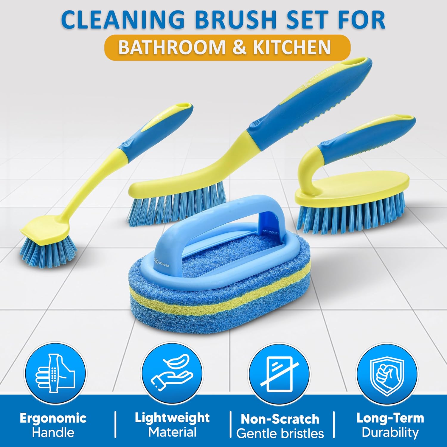 Scrub Brush Set for Bathroom Kitchen Bathtub Toilet Deep Cleaning Brush Tools All Purpose Cleaner Sponge Scrubbing