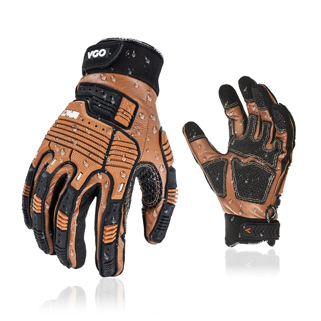 Men's Leather Impact Anti-Vibration Mechanic Gloves(CA7722WR,L)