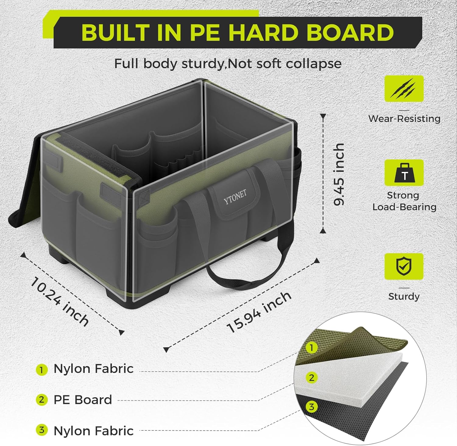 Heavy Duty Tool Bag 16-Inch, 46 Pockets Electrician Tool Bag for men with Hard Bottom & Waterproof Pocket, 1680D