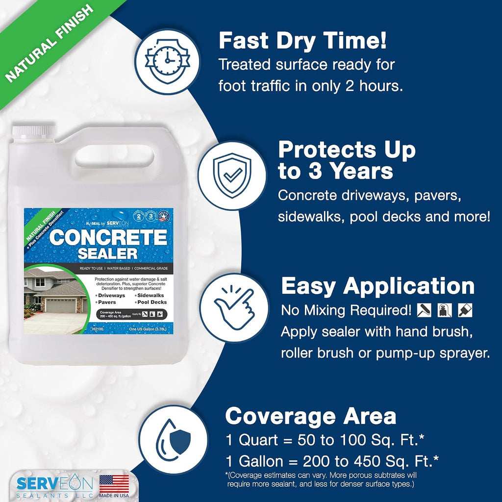 Concrete Driveway Sealer Densifier (Clear Natural Finish) 1 Gal | Serveon Sealants Commercial Grade Outdoor Indoor