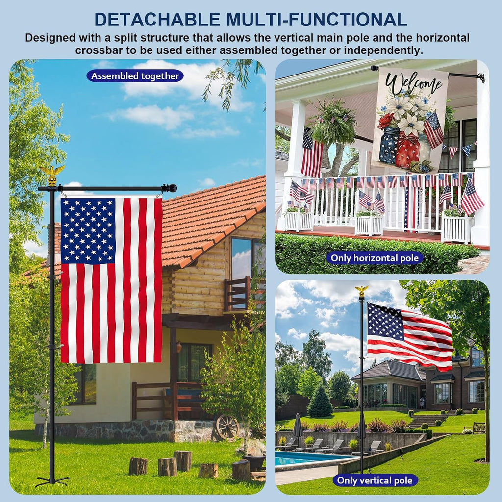 10FT Adjustable Garden Flag Pole Stand with Eagle Top | For 3x5 Feet & 28x40 Inch Flags, Heavy Duty Free standing