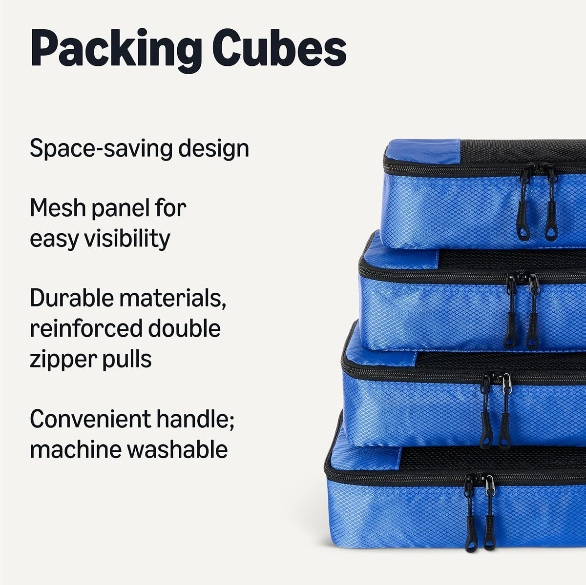 4-Piece Packing Cubes Travel Accessories Set, Space-Saving Luggage Organizers with Double Zipper, Mesh Top