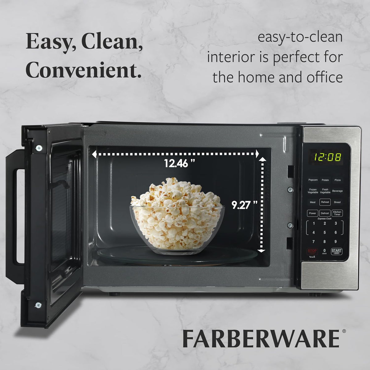 0.9 Cu. Ft. Countertop Microwave Oven – 900 Watts Power, Auto Cook Settings, Defrost, Easy Clean and Child Safety