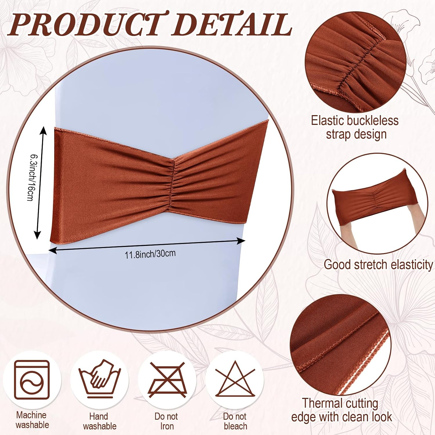 100Pcs Spandex Chair Sashes Bow Elastic Band Ties, Terracotta