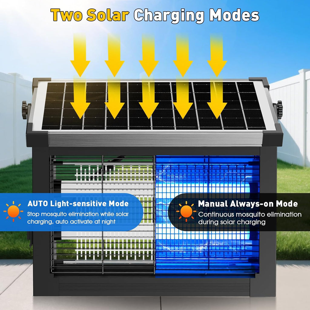 Solar Bug Zapper Outdoor, 4500V Solar Mosquito Zapper Outdoor Waterproof, 1/2 Acre Coverage Rechargeable Electric Fly