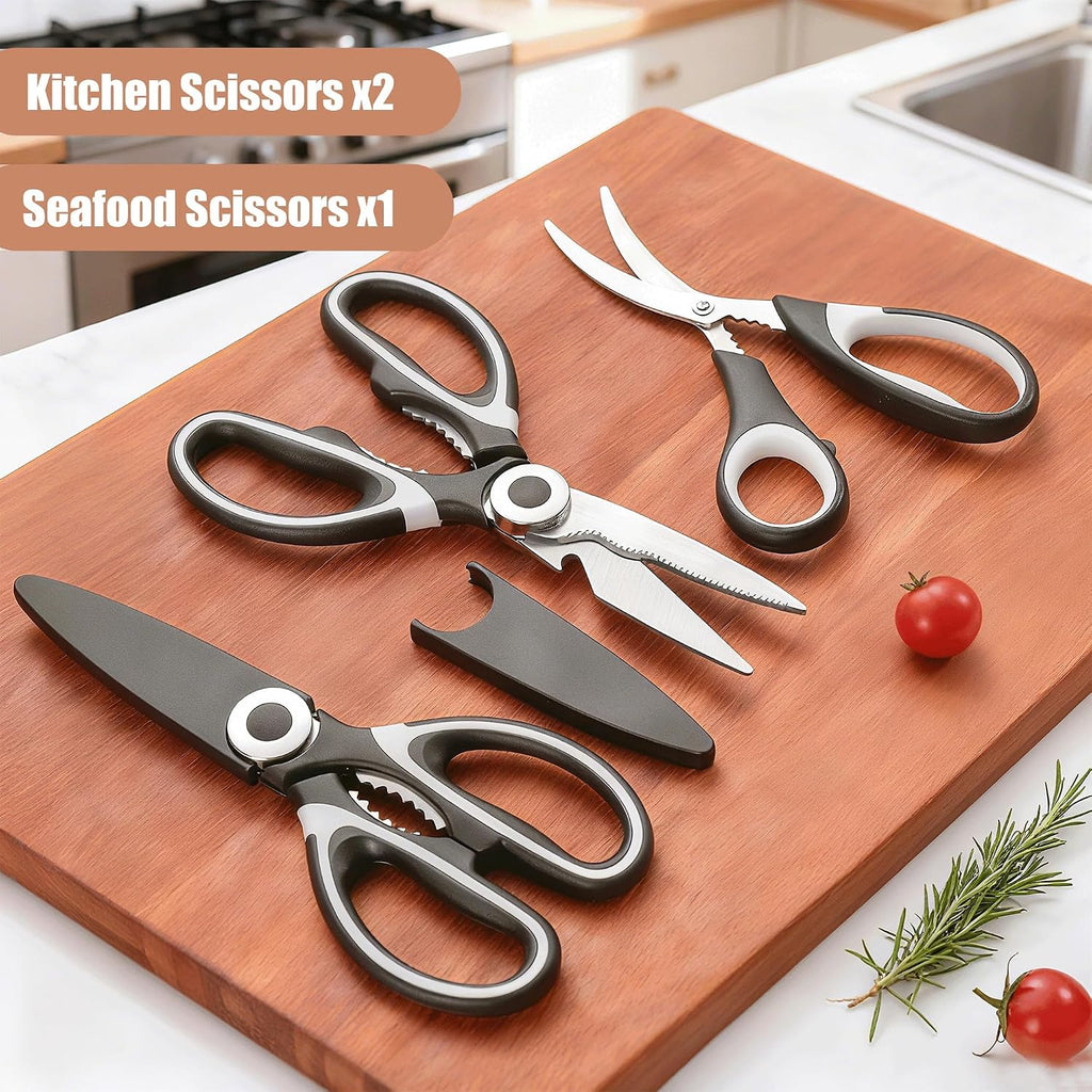 3 Pack Kitchen Scissors & Seafood Scissors Set, Sharp Kitchen Shears | All Purpose Stainless Steel Heavy Duty for