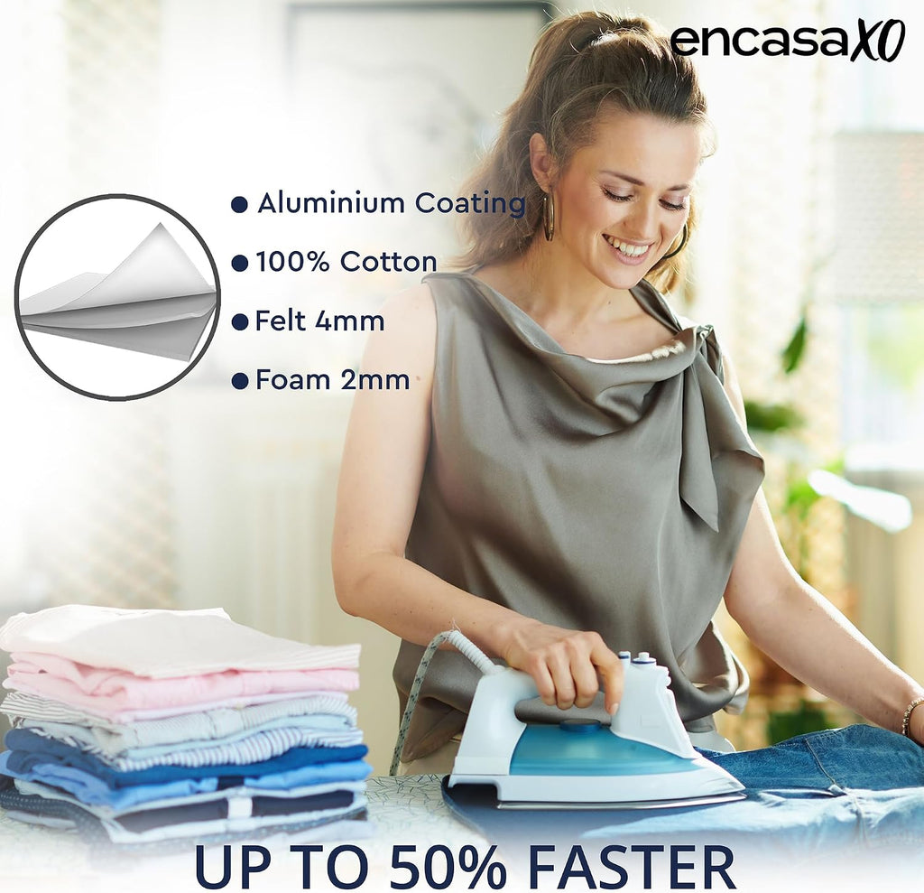 Ironing Board Cover and Pad, 6mm Felt 54"x15" Silver Luxury | Heat Reflective Metallized Silver | Heavy Duty Elastic