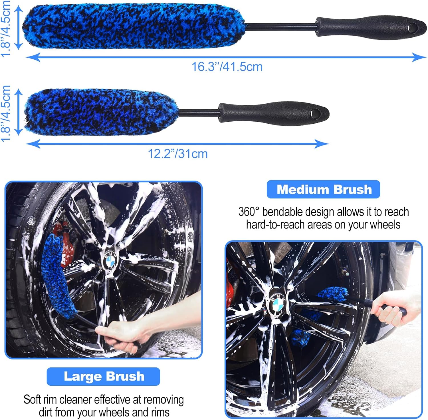 Wheel Brush, Wheel & Rim Cleaner Brush, Tire Brush, Wheel Cleaning Brush | Bendable & Durable Car Wheel Brush Set