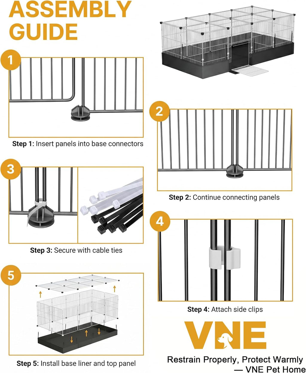 20 Panels Guinea Pig Cages with Waterproof Liner, 48" x 24" x 16" Enclosed Rabbit Cage, Expandable Small Animal Plaype