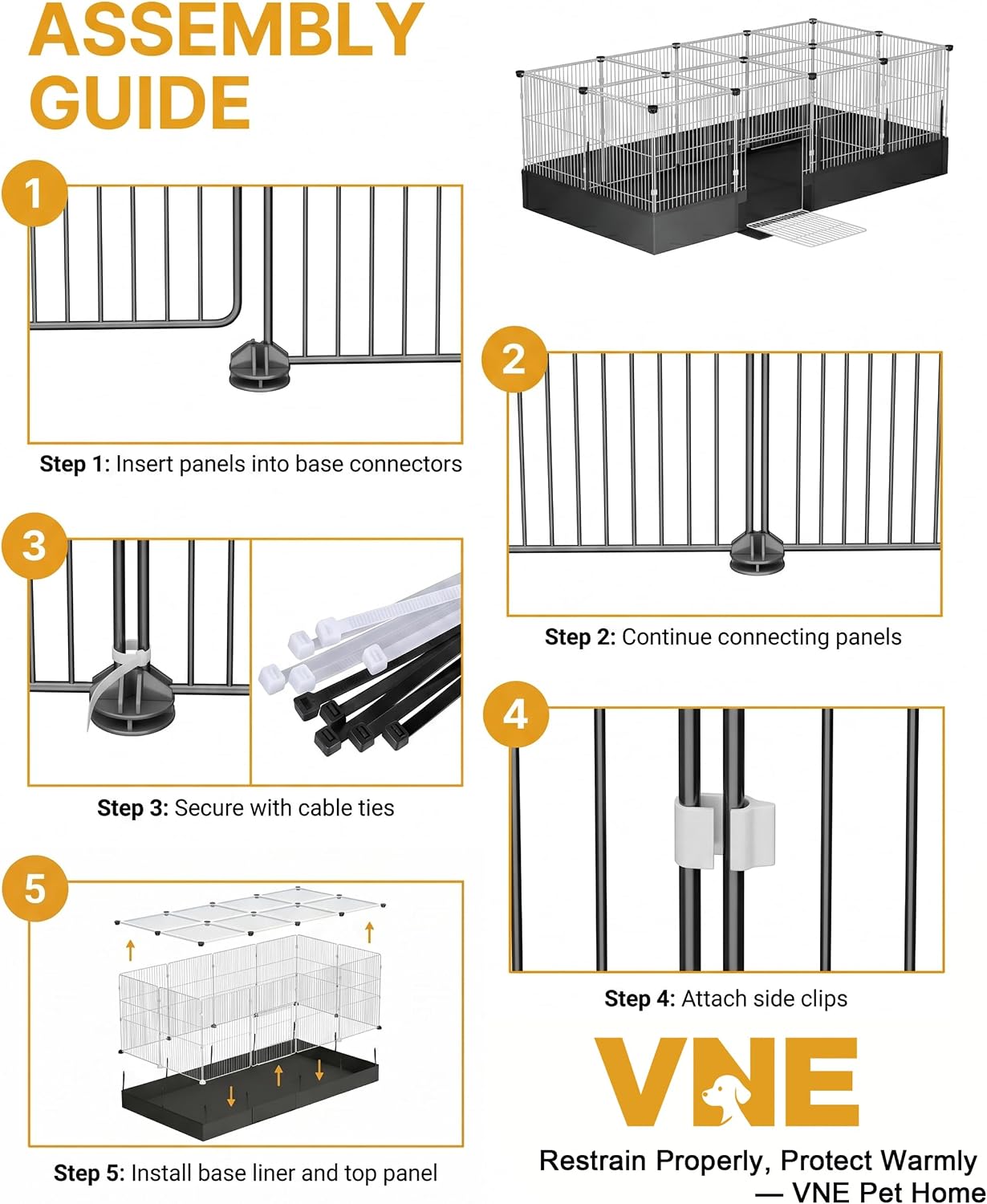 20 Panels Guinea Pig Cages with Waterproof Liner, 48" x 24" x 16" Enclosed Rabbit Cage, Expandable Small Animal Plaype