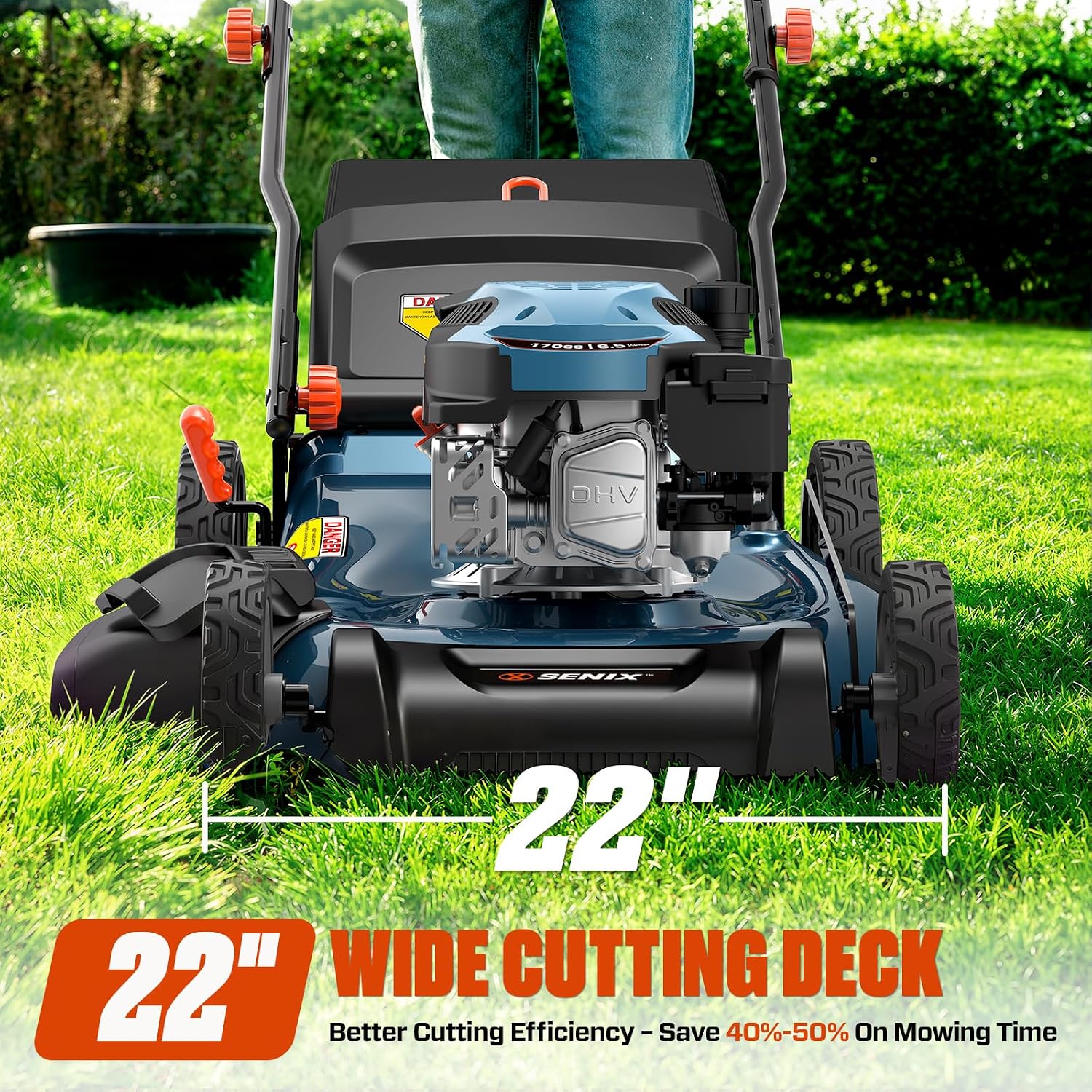 22Inch 201cc 3-in-1 Gas Lawn Mower, Rear Wheel Self-Propelled Mower | 4-Cycle Engine, Steel Deck, Mulching, Bagging