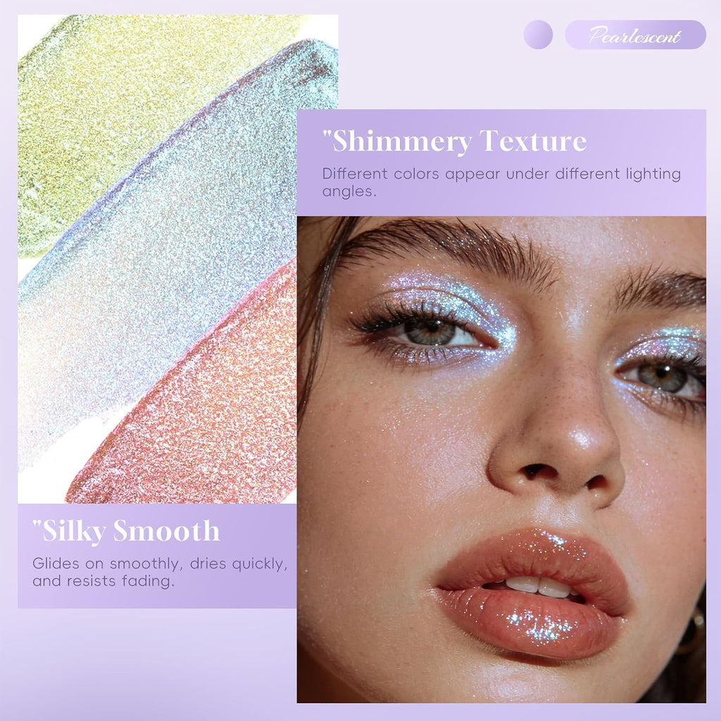 Holographic Duochrome Glitter Eyeshadow, Metallic Shimmer Liquid Eyeshadow Inner Corner Eye Brightener Highlighter