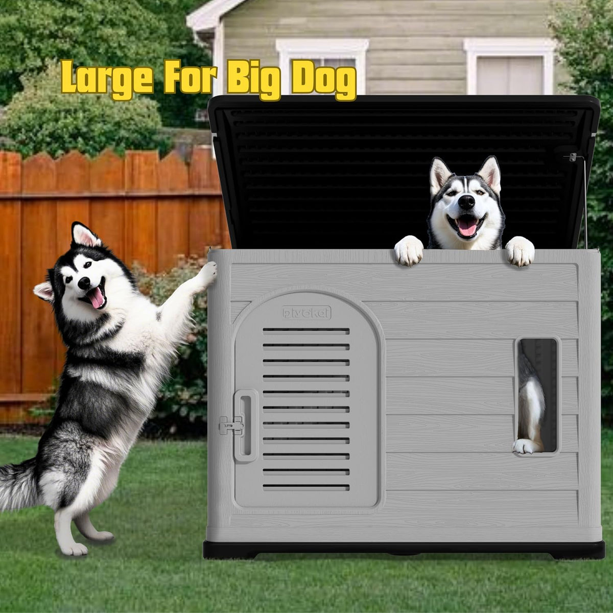 XLarge Durable Plastic Dog House for Big Dogs - Indoor Outdoor Double-Layer Insulated Doghouse with Open-Top Cover