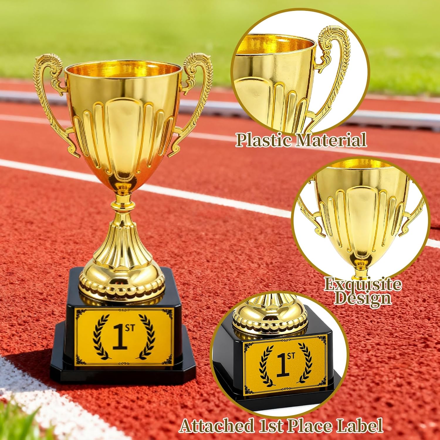 7.48" Gold Plastic Trophy Award with Pre-Attached 1st Place Label, Small Winner Cup for Kids Sports, Parties, School