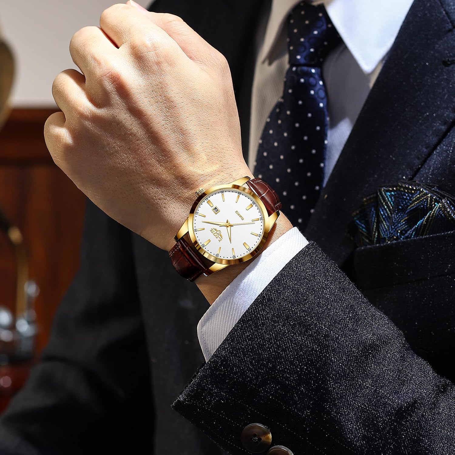 Watches for Men Waterproof Analog Dress Vintage Chronograph Analog Casual Leather Stainless Steel Unique Quartz