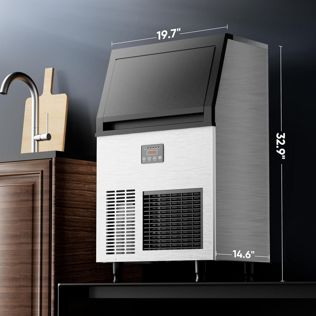 Commercial Ice Maker Machine 200lbs/24H, Air Cooled Under Counter Ice Maker with 50lbs Ice Storage, Stainless Steel