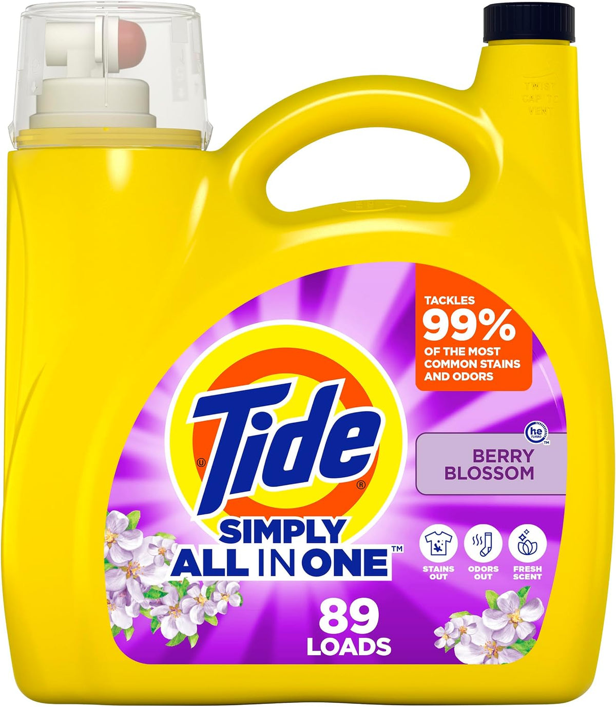 Simply All-In-One Liquid Laundry Detergent, Berry Blossom Scent, 89 Loads, 112 fl oz