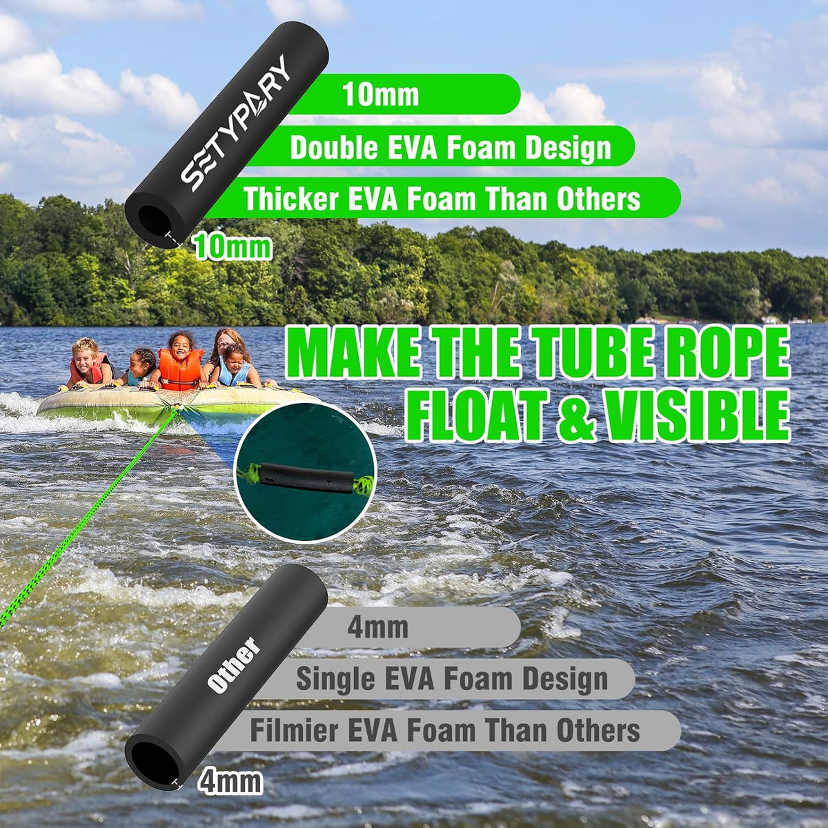 4-6K 60FT Boat Tow Rope for Tubing, Fits 1-4 Person Towable Tubes Boating, Heavy-Duty Floating Tube Tow Rope for