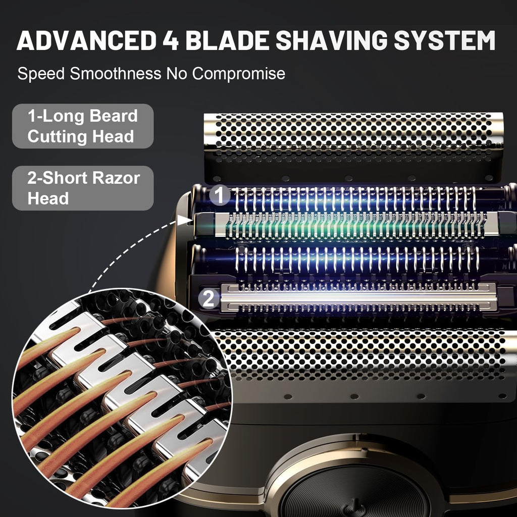 Electric Foil Shavers for Men: 4 Floating Blades & Dual Speed | Mini Electric Razors for Men With Wet or Dry