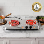 Electric Double Burner, 1700W Coil Hot Plate, Silver BGC102S