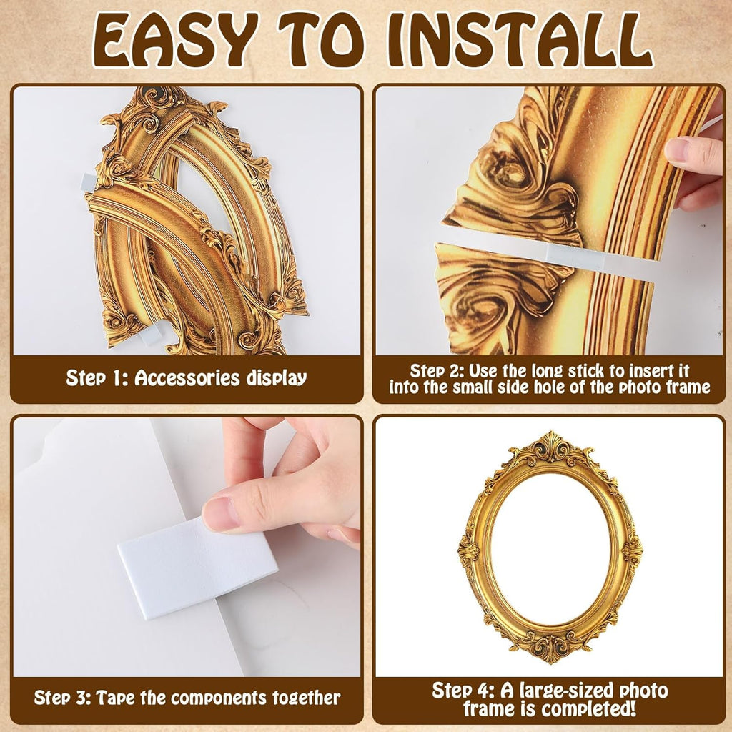 Large Photo Booth Props 31.5*23.62 Inch Gold Picture Selfie Frame Vintage Photo Round Frame Creative Friends Party