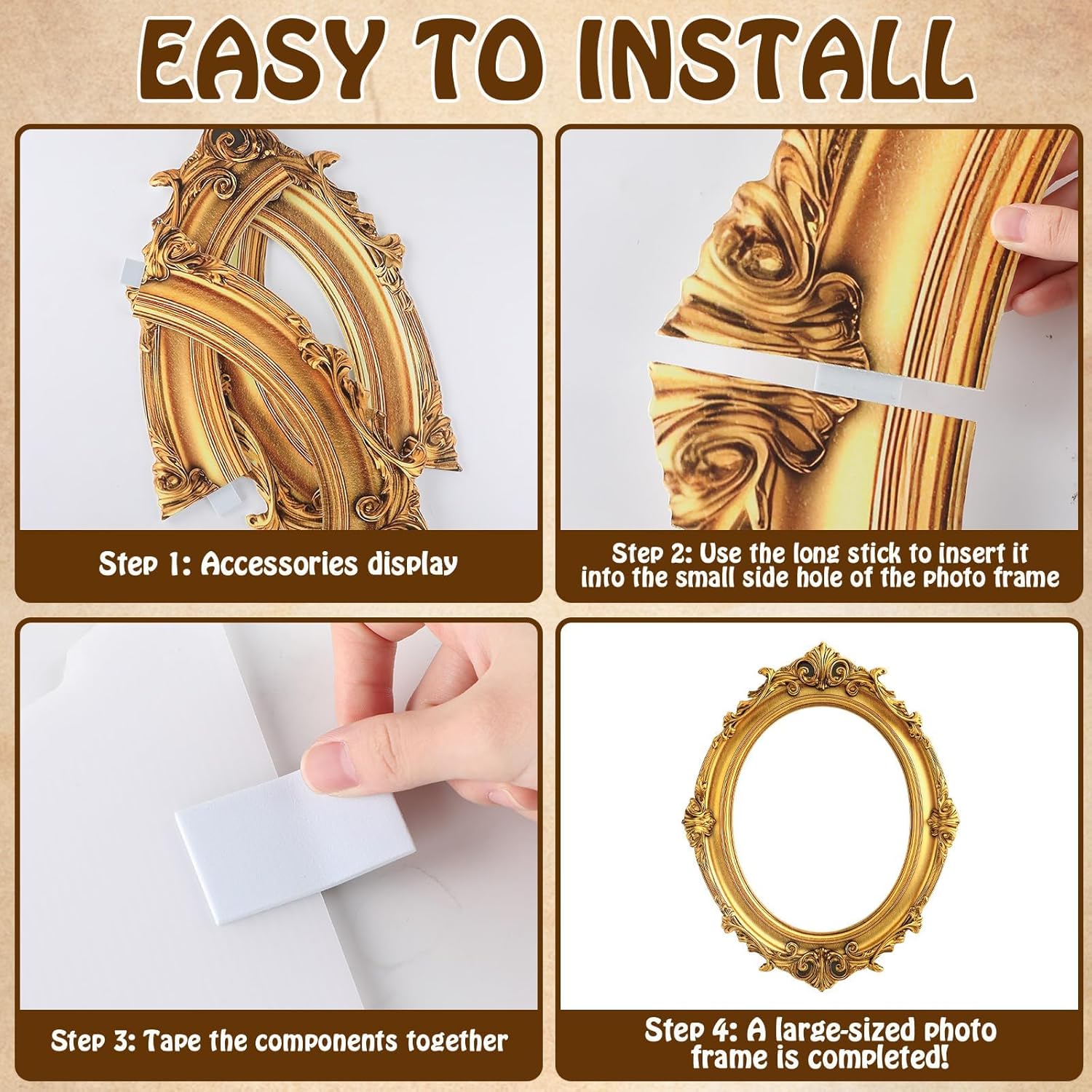 Large Photo Booth Props 31.5*23.62 Inch Gold Picture Selfie Frame Vintage Photo Round Frame Creative Friends Party